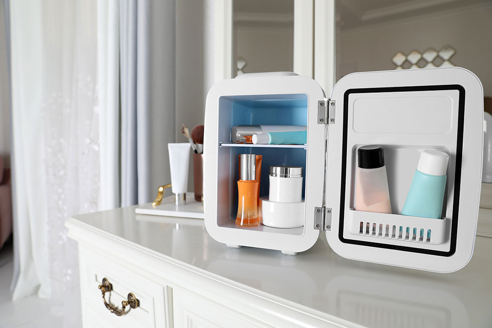 mini fridge with cosmetics