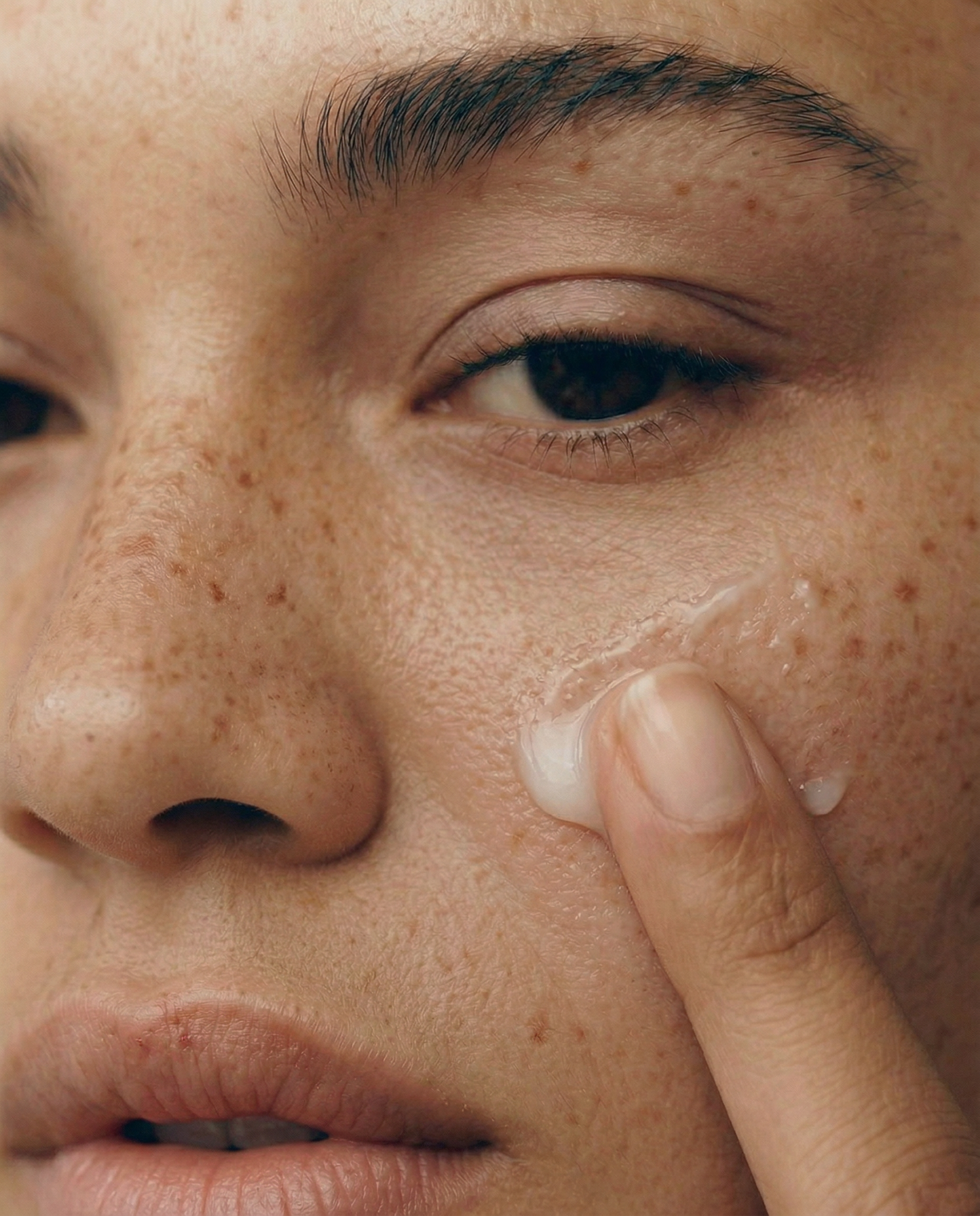 Effective Facial Serum - Applying Plant Perfection Gel Serum to the cheek